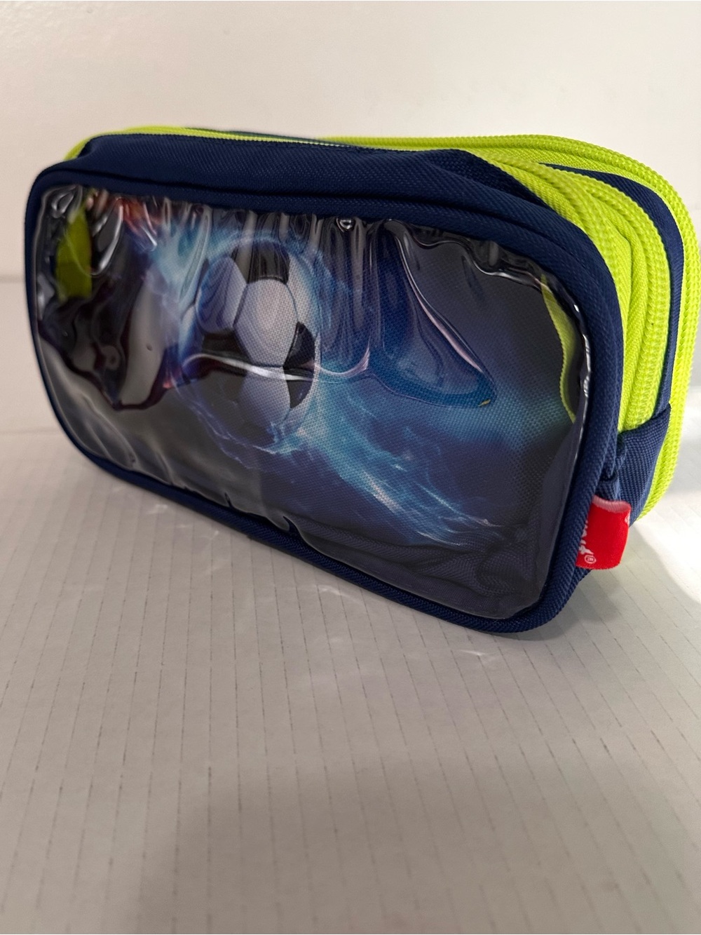Kids' Navy & Neon Green Soccer Print Pencil Case by Zip it.